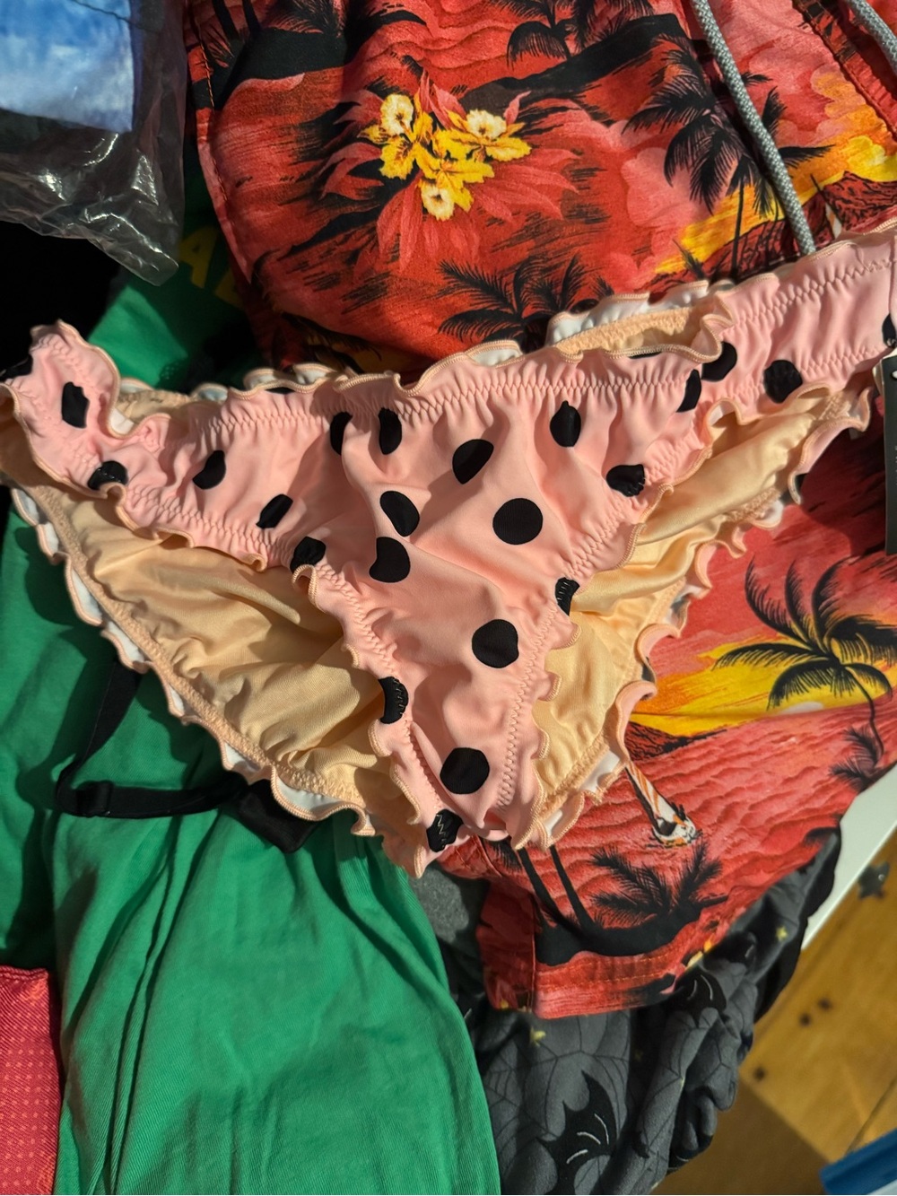 Victoria's Secret Pink Black Polka Dot Ruffle Bikini Bottoms